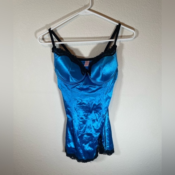 Native Intimates Blue & Black Silky & Lace Chemise - Picture 6 of 8